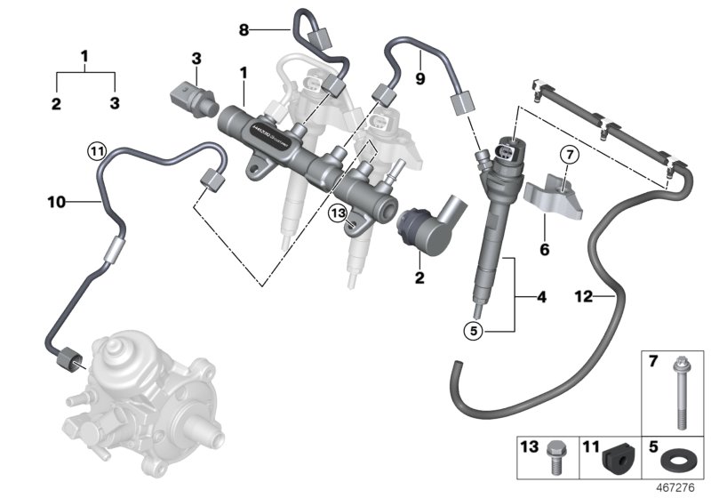 High pressure accumulator/injector/line