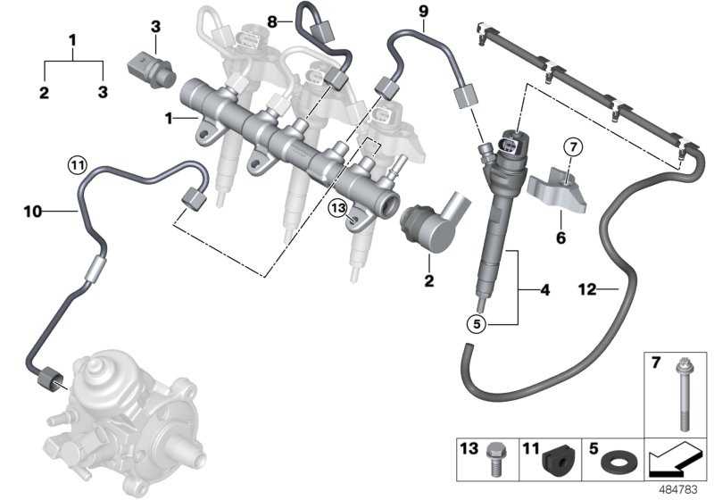 High pressure accumulator/injector/line