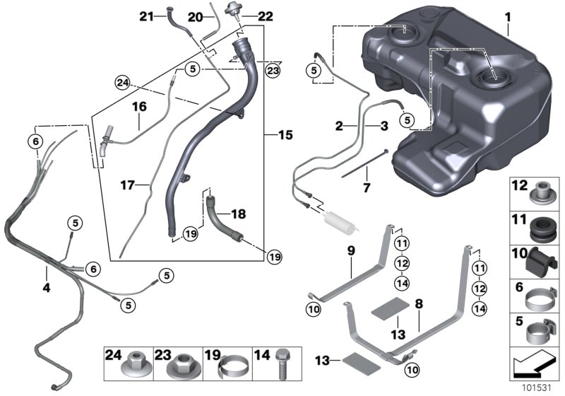 Fuel tank/attaching parts