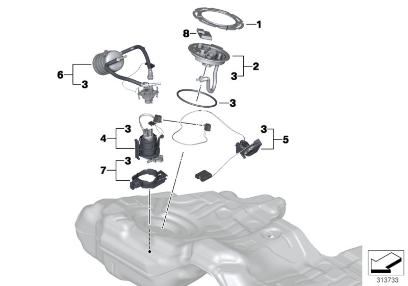 Fuel filter/pump/fuel level sensor