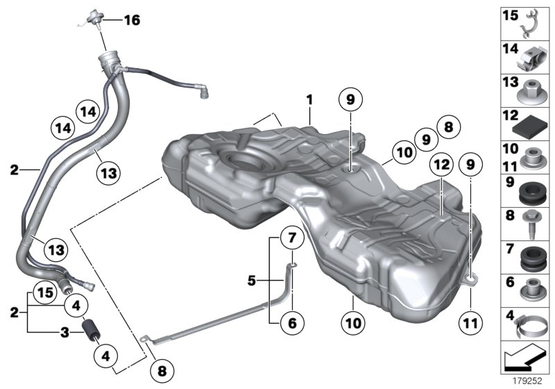 Fuel tank/mounting parts
