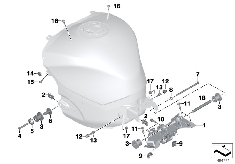Fuel tank, fastening parts