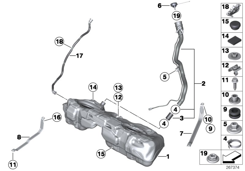 Fuel tank/mounting parts