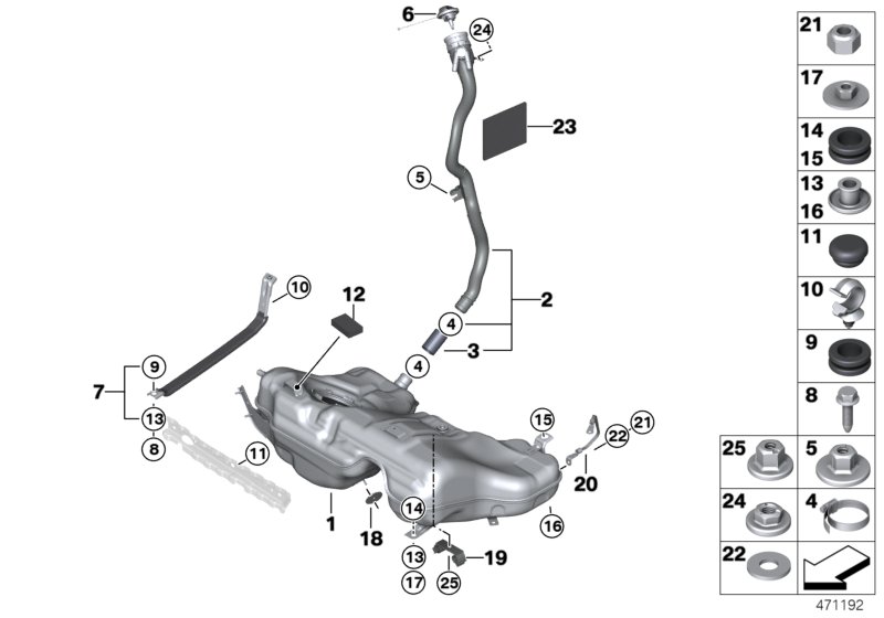 Fuel tank/mounting parts