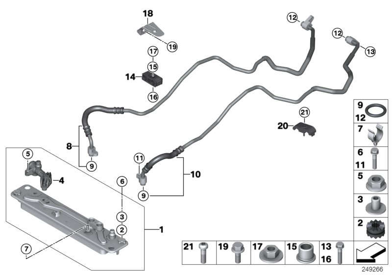 Heat exch./transmission oil cooler line