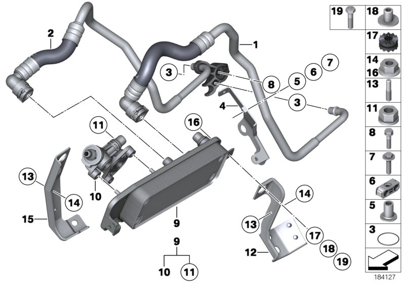 Heat exch./transmission oil cooler line