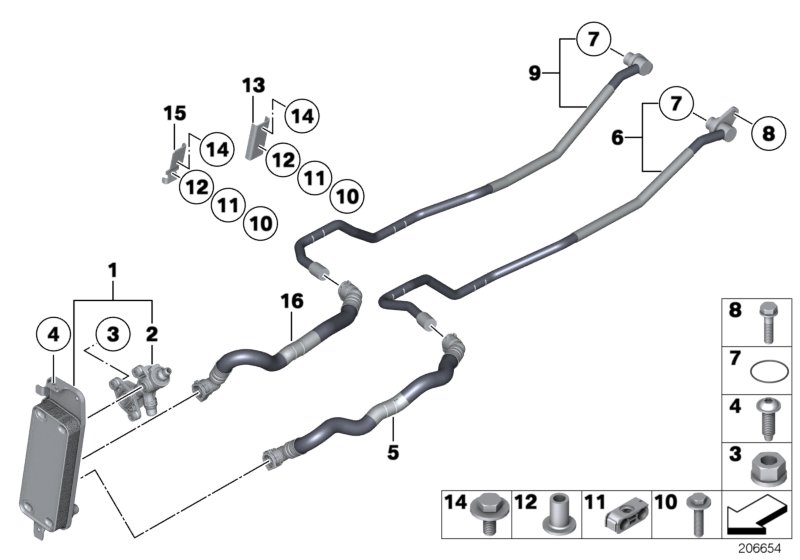 Heat exch./transmission oil cooler line
