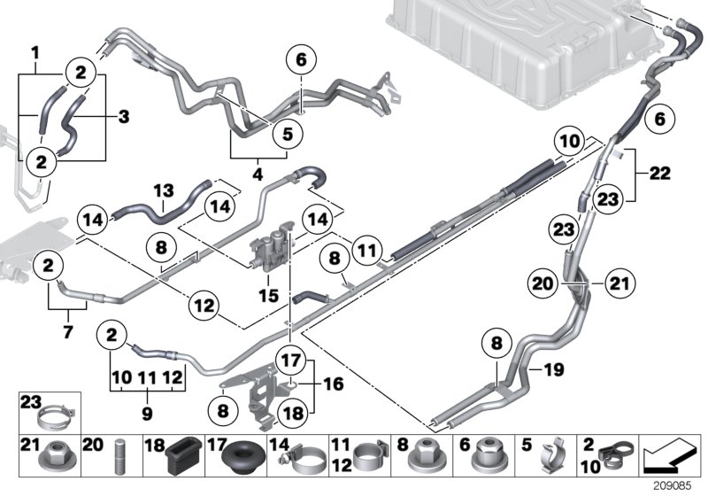 Cooling-system hoses, high-volt. cooling