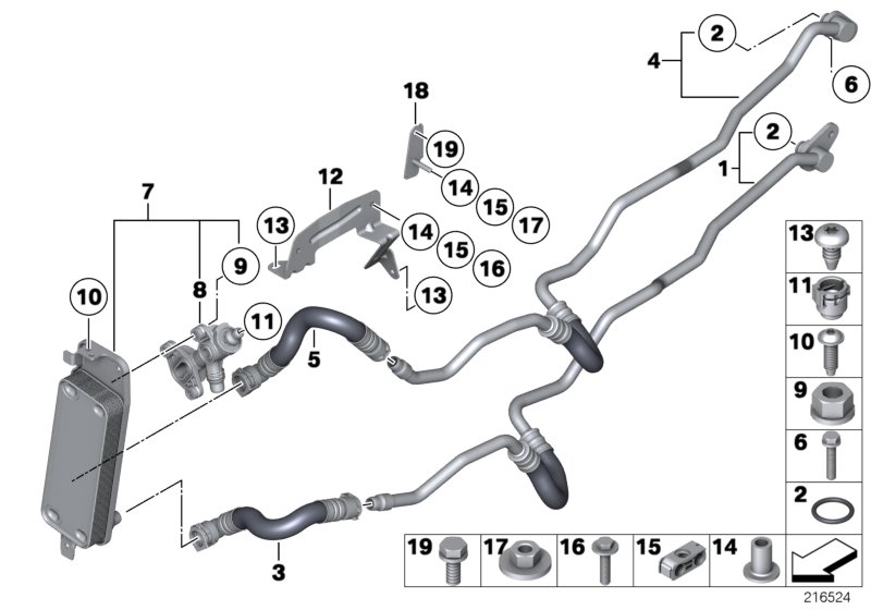 Heat exch./transmission oil cooler line