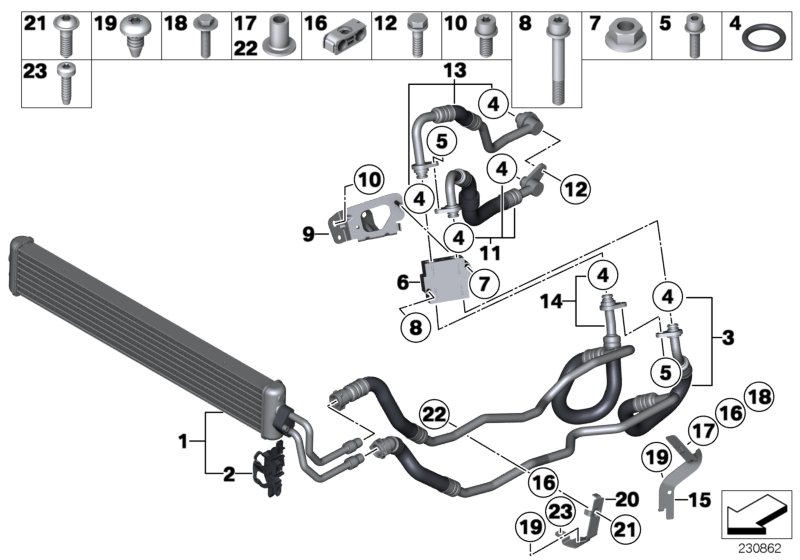 Transmission oil cooler/oil cooler line