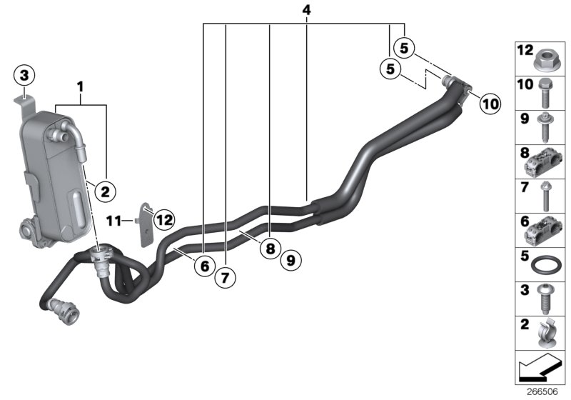 Heat exch./transmission oil cooler line