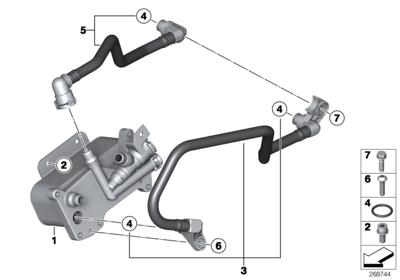 Heat exch./transmission oil cooler line