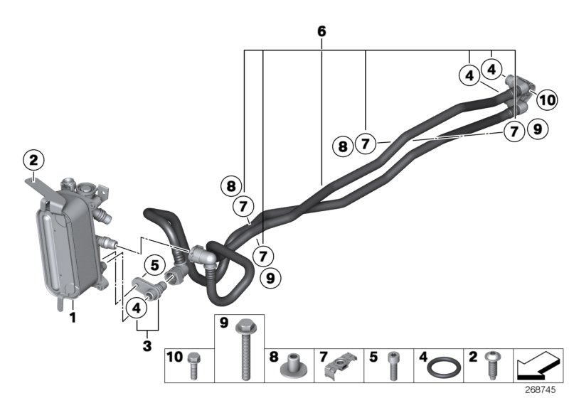 Heat exch./transmission oil cooler line