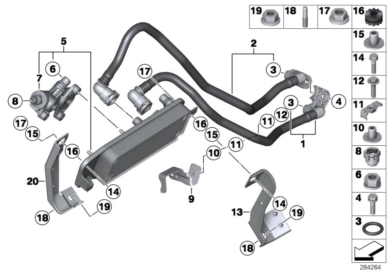 Heat exch./transmission oil cooler line