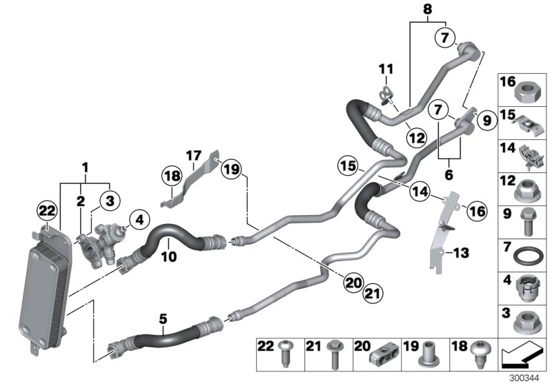 Heat exch./transmission oil cooler line