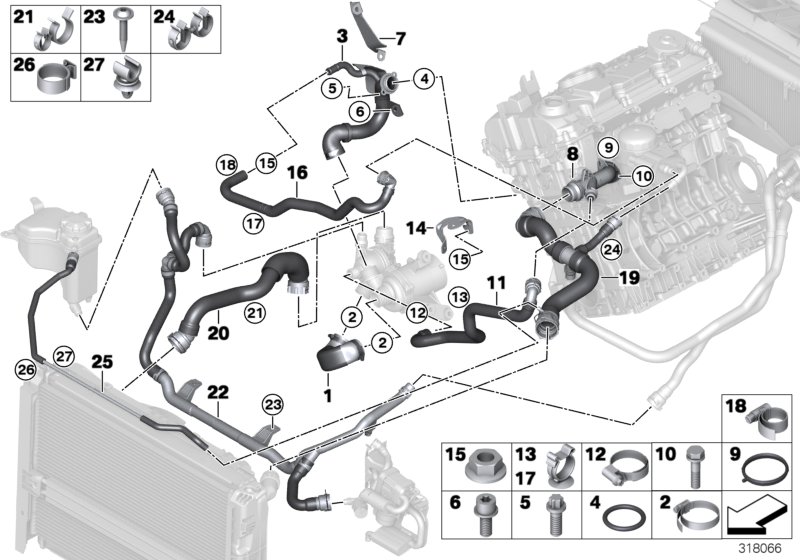 Cooling system coolant hoses