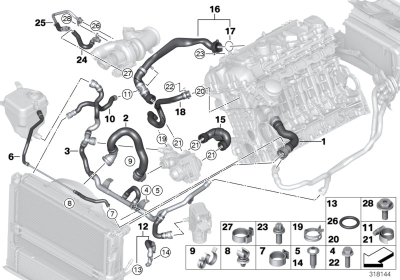 Cooling system coolant hoses