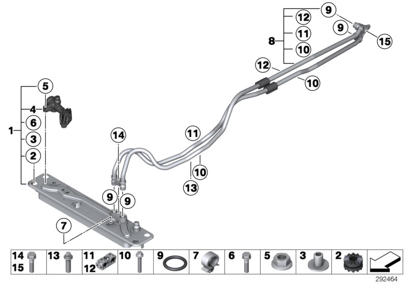 Heat exch./transmission oil cooler line