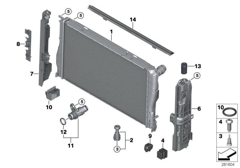 Radiator mounting parts