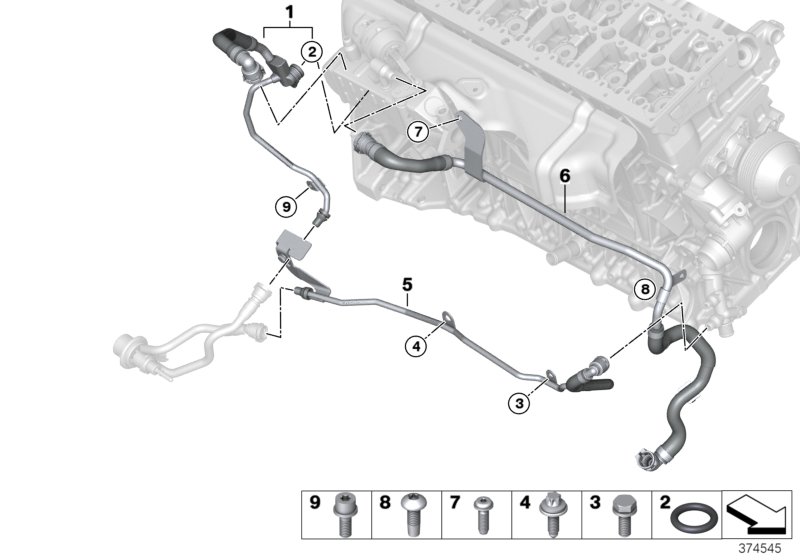 Cooling system - coolant hoses, engine