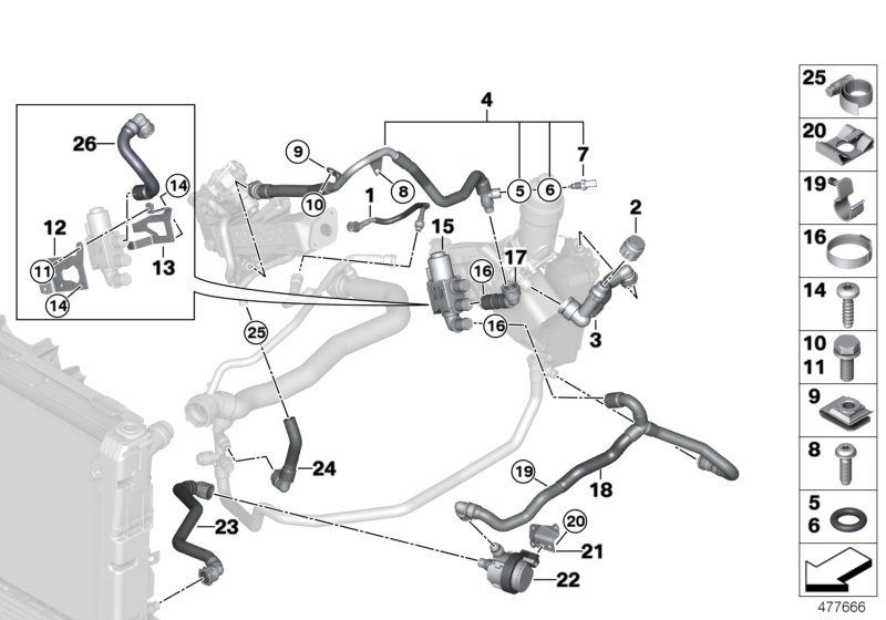 Cooling system - coolant hoses, engine
