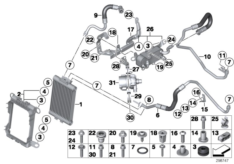 Engine oil cooling/coolant pump, electr.