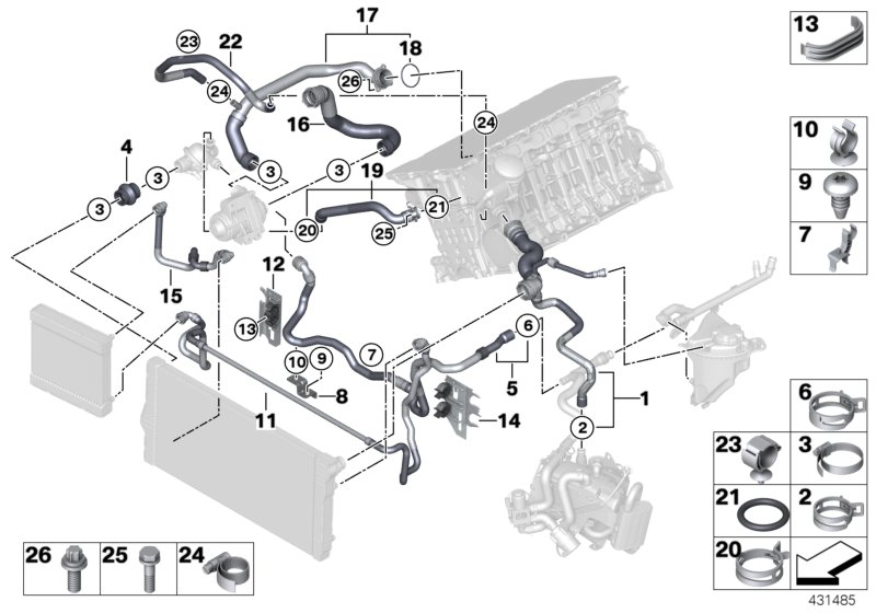 Cooling system coolant hoses