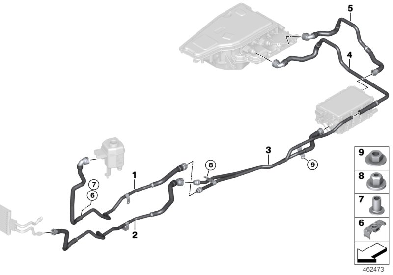 Cooling-system hoses, high-volt. cooling