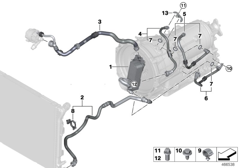 Transmission oil cooler/oil cooler line