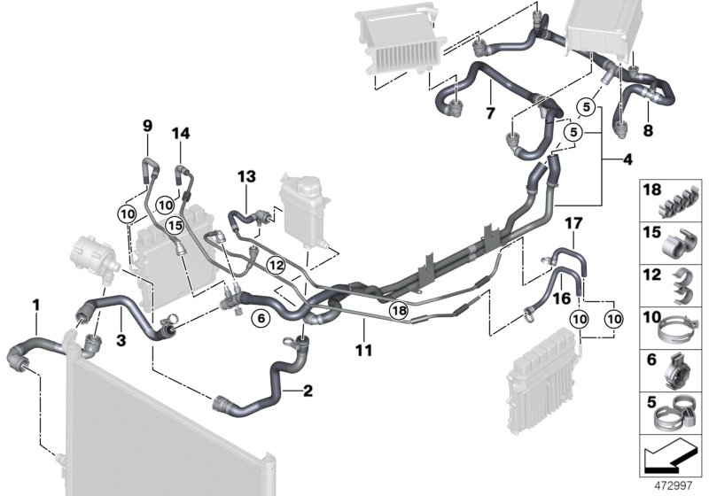 Cooling-system water hoses, charge air