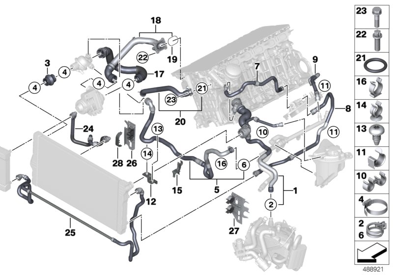 Cooling system coolant hoses