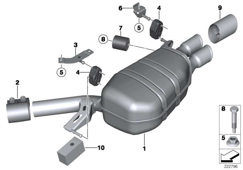 Exhaust system, rear