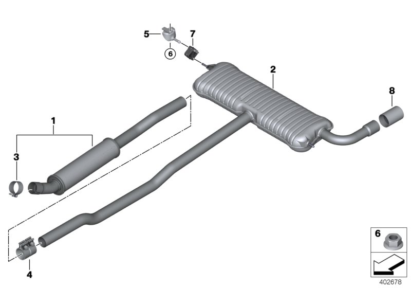 Exhaust system, rear