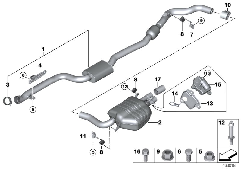 Exhaust system, rear