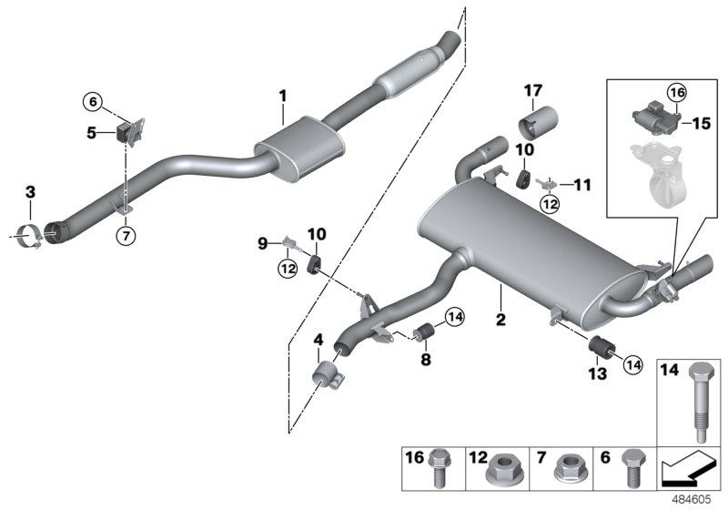 Exhaust system, rear