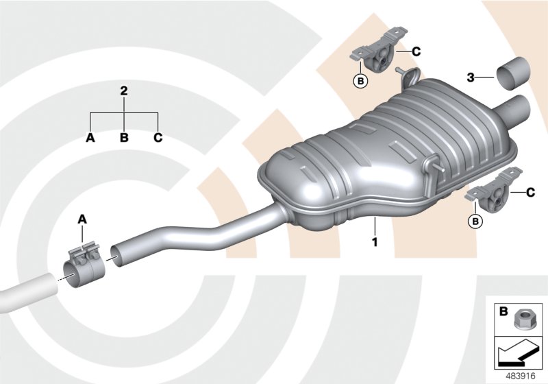 Rear silencer and installation kit