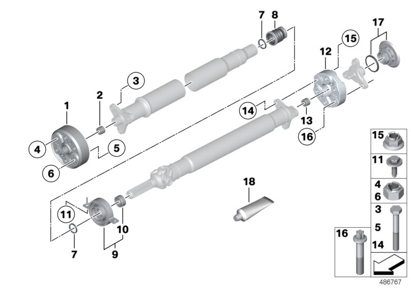 Flexible discs/centre mount/insert nut