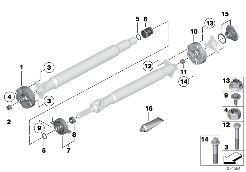 Flexible discs/centre mount/insert nut