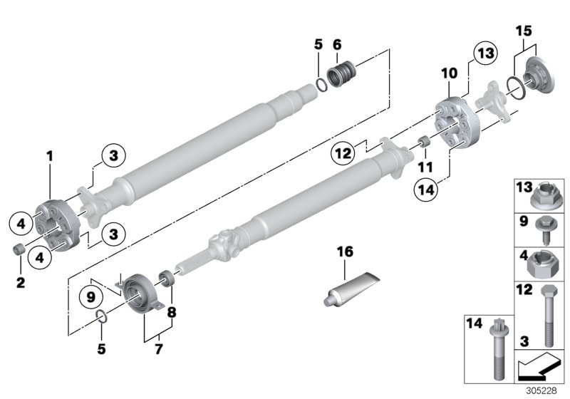 Flexible discs/centre mount/insert nut