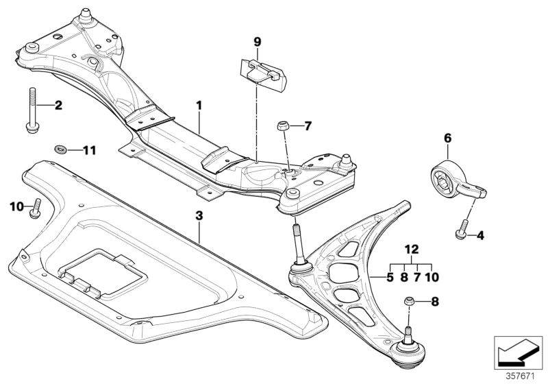 Front axle support/wishbone