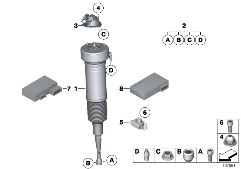 Air spring strut, front/control units