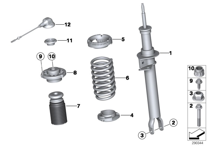 Spring strut,front, EDC/mounting parts