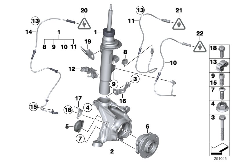 Spring strut,front, EDC/mounting parts