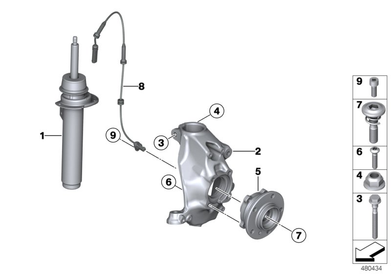 Springstrut fr./swivel brng/whl.brng AWD