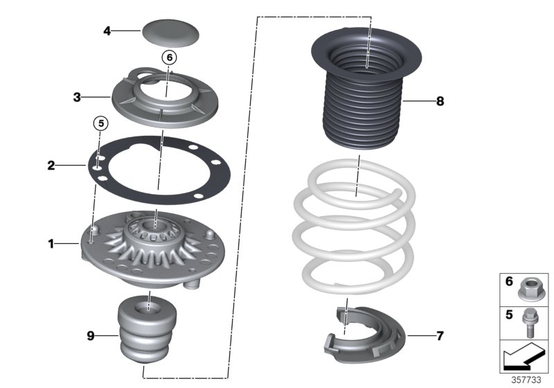 Guide support/spring pad/attaching parts