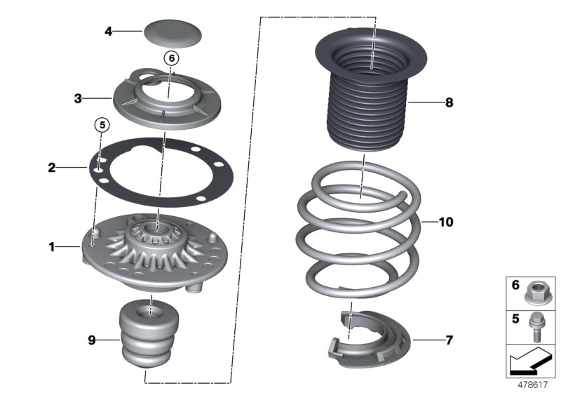 Guide support/spring pad/attaching parts