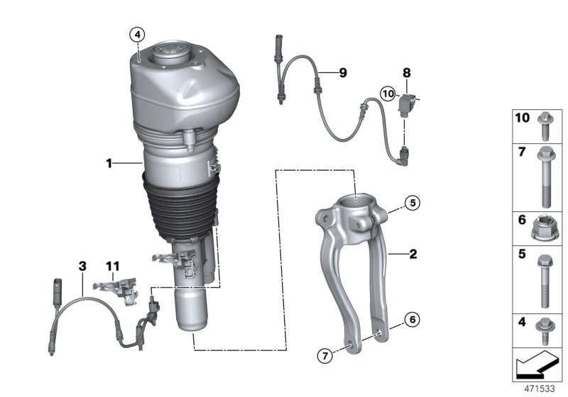 Air suspension strut front all-whl.drive