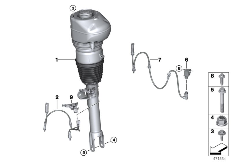Air spring strut, front