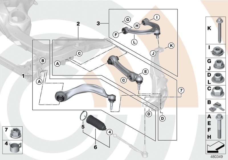 Repair kit, trailing links and wishbones