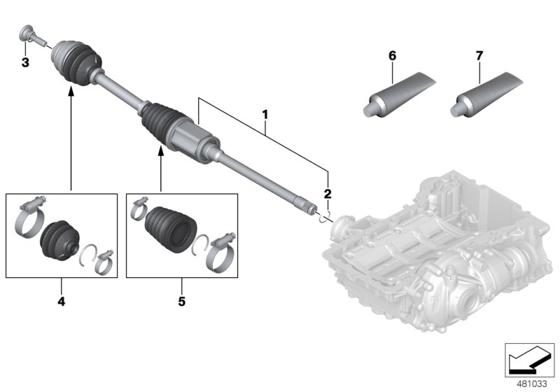 Output shaft front right / all-wheel